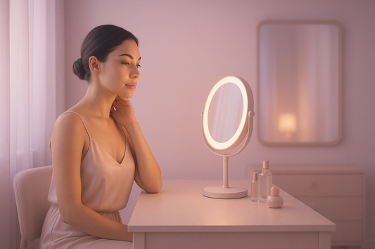 a woman  get ready for her skin care with k-beauty products
