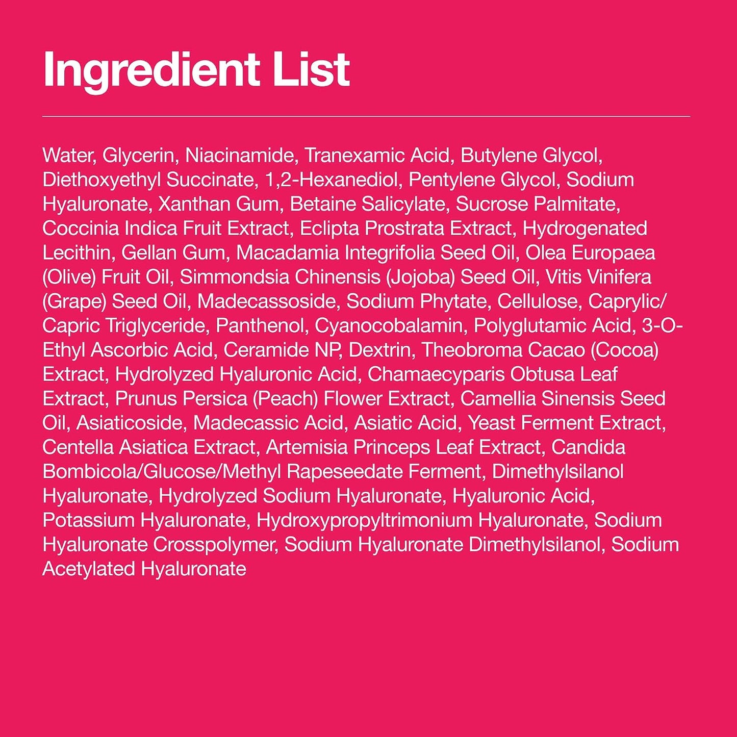 Ingredient list on a pink background Anua serum