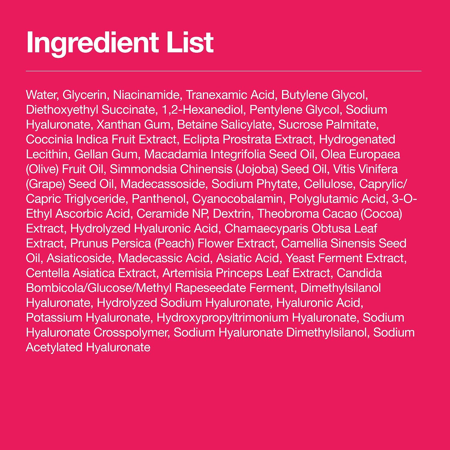 Ingredient list on a pink background Anua serum