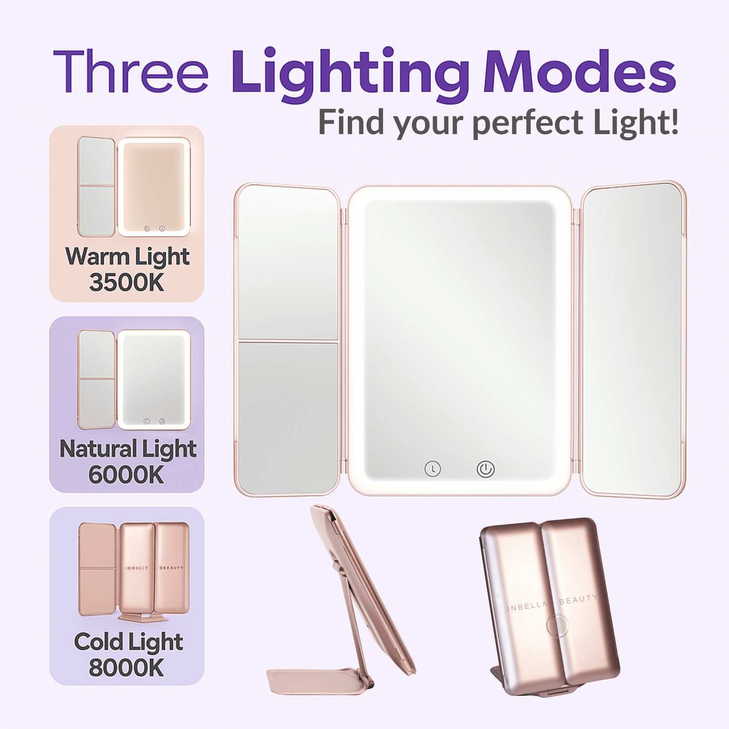Rose InBella Compact & Travel Mirror with LED Light – Rechargeable
