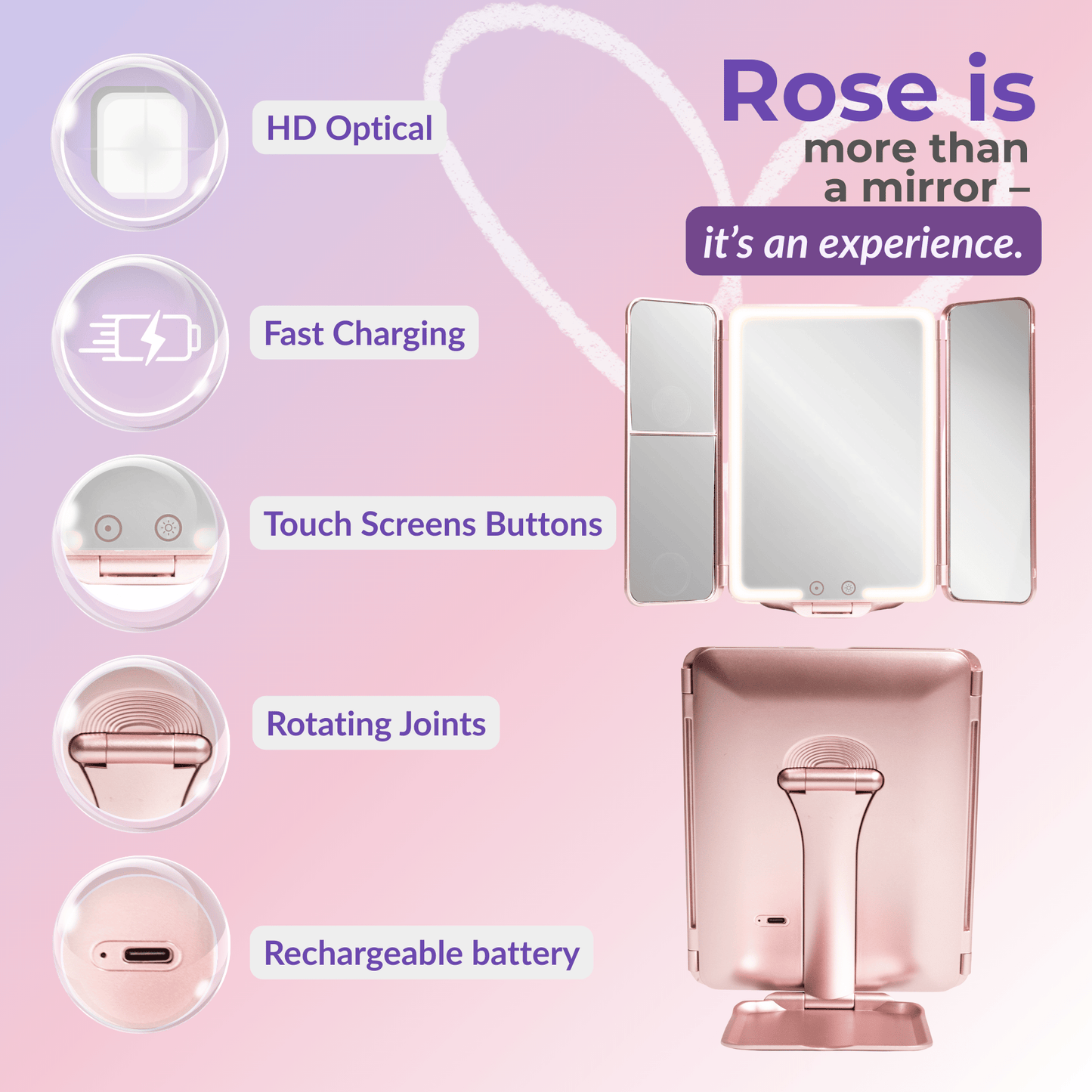 Rose InBella Compact & Travel Mirror with LED Light – Rechargeable