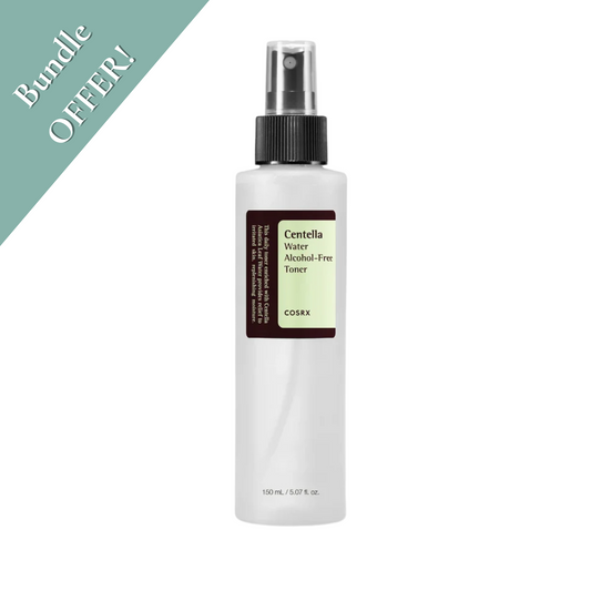 COSRX bottle of Centella Water Alcohol-Free Toner on a white background with 'Bundle Offer!' is available on hanbeautyus.com