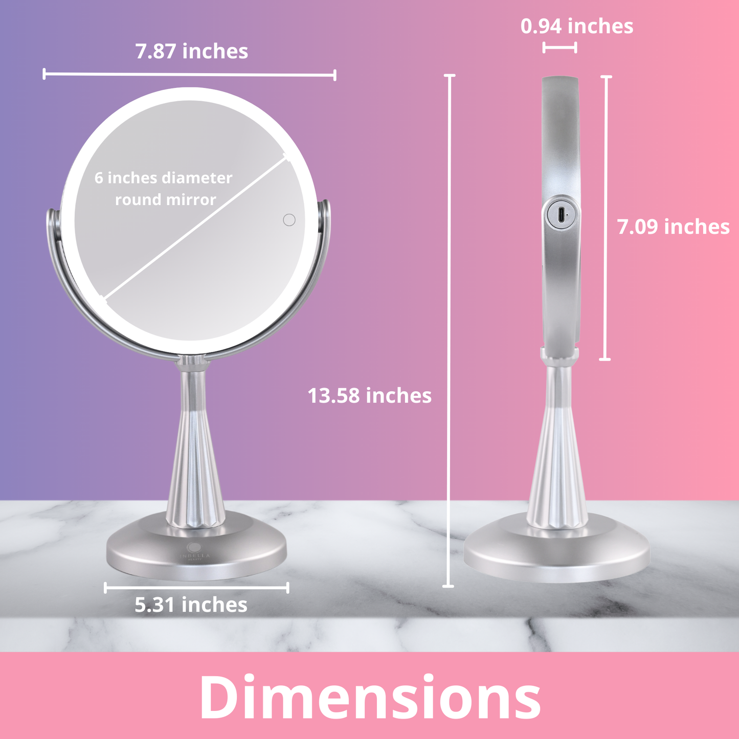 Lily InBella  LED Vanity Mirror – Adjustable Light & 360° Rotating